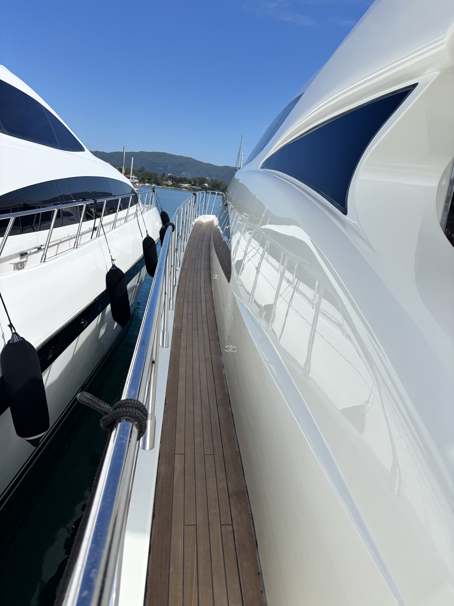 Yacht side deck with mirror finish